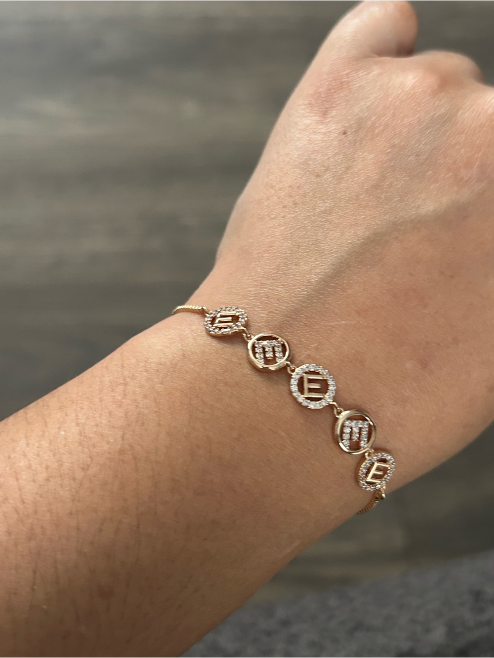 Personalized Rose Gold Initial Disc Bracelet with Pavé CrystalsLaminated gold